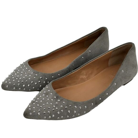 J. Crew gray suede pointed studded flat size 7.5 - Picture 1 of 12